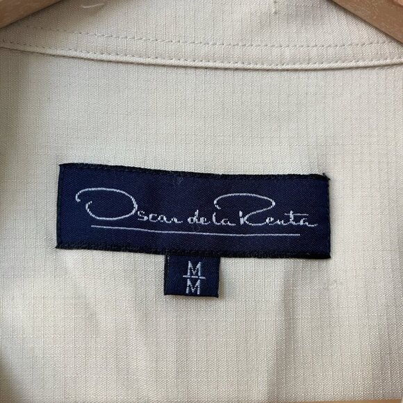Vintage Oscar de la Renta Button Up Shirt Mens Yellow Neutral Camp Summer - Picture 4 of 7